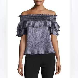 Parker Greta Off The Shoulder Metallic Blouse Size Medium